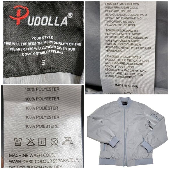 Pudolla Men's Gray Bomber Jacket Long Sleeve Full Zip With Pockets Size Small‎ - Picture 6 of 8